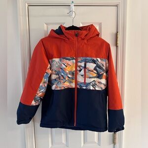 Swiss Tech Kids Hooded Winter Jacket Orange Navy Fleece Lined Size L 10-12